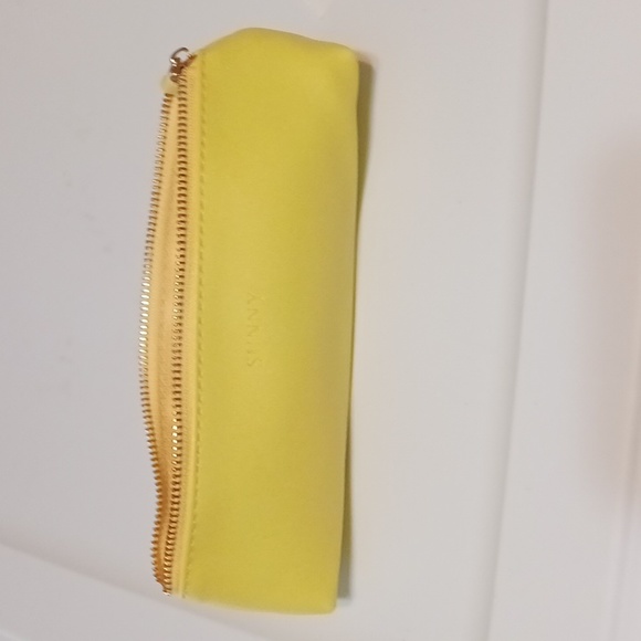 PU LeatherSmall Slim Cosmetic Pouch Storage Waterproof Zipper Pouch Yellow - Picture 2 of 4